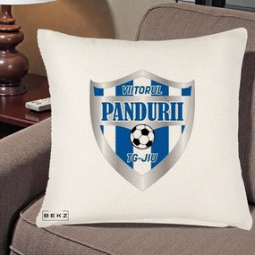 Perna Personalizata Pandurii Targu Jiu Fotbal, 40x40 cm, Crem Reliefat, Husa Detasabila, Perna Inclusa, BEKZ®