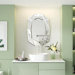 OGG34 - Oglinda ornamentala 3D Verde 72 x 100 cm, pentru perete, dormitor, living - Argintie