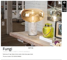 Veioza / Lampa de masa design elegant Fungi alb/ chihlimbar