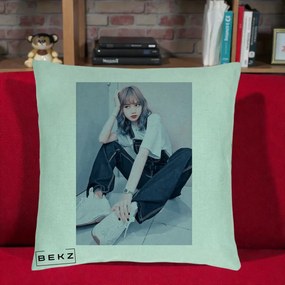 Perna Personalizata K-pop BLACKPINK Lisa, 40x40 cm, Verde Menta, Husa Detasabila, Perna Inclusa, BEKZ®