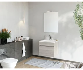 Set dulap baza stejar gri si lavoar Savini Due Crea Bagno Bogota 60 cm