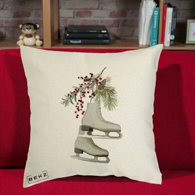 Perna Decorativa Patine cu Ramuri de Brad si Afine, 40x40 cm, Ecru, Husa Detasabila, Perna Inclusa, BEKZ®