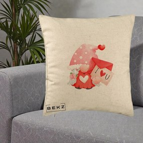 Cadou Romantic - Perna Personalizata I Love You Gnome Valentine cu Scrisoare, 40x40 cm, Bej, Husa Detasabila, Perna Inclusa, BEKZ®