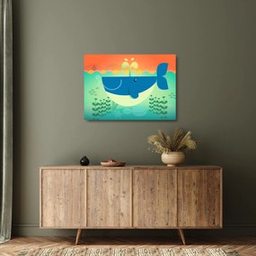Tablou pe sticlă - Balenă veselă în mare (70x50 cm)