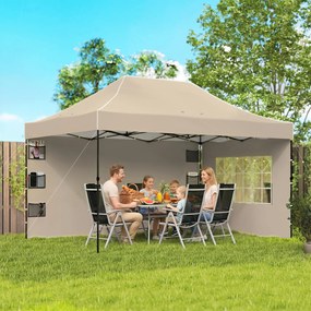 Outsunny Pavilion 3x4,3m, Acoperiș UPF50+, Pereți, Geantă cu Roți, Tenda Grădină, Maro Nisipiu | Aosom Romania