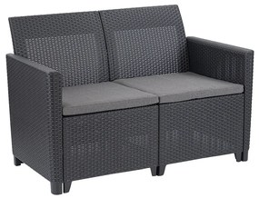 Canapea de grădină Claire cu 2 locuri din ratan sintetic, grafit