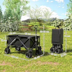 Outsunny Carucior plaja pliabil cu roti fata pivotante 360° si maner telescopic 108x55x55 cm negru | Aosom Romania