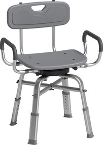 HOMCOM Scaun de Duș Rotativ cu Înălțime Reglabilă, Brațe și Spătar, Capacitate 150 kg, Gri | Aosom Romania