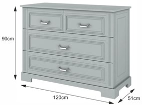 Comoda eleganta Ines gri cu 4 sertare L120 cm