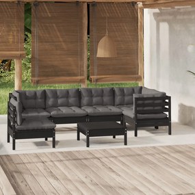 3096428 vidaXL Set mobilier grădină cu perne, 7 piese, negru, lemn de pin