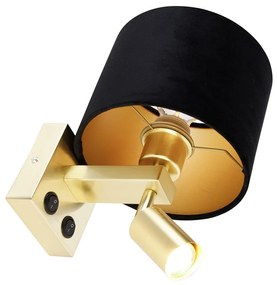 Aplică din alamă cu lampă de citit și abajur 18 cm negru - Brescia