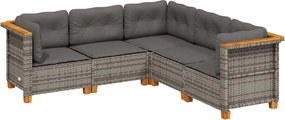vidaXL Set canapea de grădină cu perne, 5 piese, gri, poliratan
