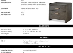 Noptiera design LUX, Furnir de stejar Mocha, Joane