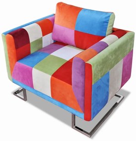 vidaXL Fotoliu cub, picioare cromate, model Patchwork, material textil