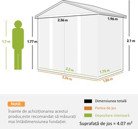 Outsunny Magazie de Gradina, Suport pentru Unelte din Otel cu Usi Glisante si Orificii de Aerisire, 196x236x208 cm, Maro | Aosom Romania