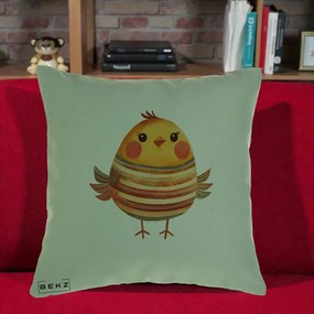 Perna Decorativa Pui Kawaii Portocaliu Dungi Calde, 40x40 cm, Verde, Husa Detasabila, Perna Inclusa, BEKZ®
