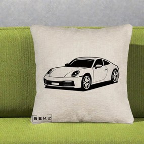 Perna Personalizata Porsche 911 Silueta, 40x40 cm, Bej Canapea, Husa Detasabila, Perna Inclusa, BEKZ®