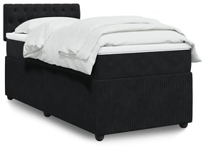 vidaXL Pat box spring cu saltea, negru, 90x190 cm, catifea