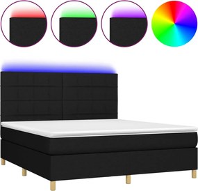 vidaXL Pat cu arcuri, saltea și LED, negru, 160x200 cm, textil