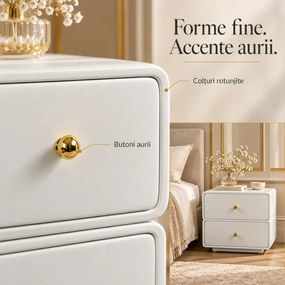 Noptieră modernă cu design minimalist, 2 sertare, Alb