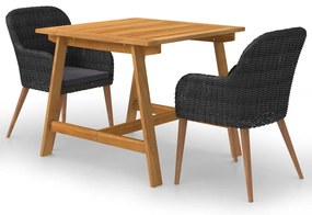 vidaXL Set de masă pentru grădină, 3 piese, negru