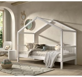 Pat Căsuță Forrest Beech pentru Camera Copii, 90x200 cm, din Lemn Masiv de Fag, Alb – Vipack