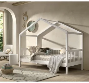 Pat Căsuță Forrest Beech pentru Camera Copii, 90x200 cm, din Lemn Masiv de Fag, Alb – Vipack