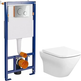 Pachet vas wc suspendat Cersanit Larga, capac softclose, rezervor Cersanit Techline Opti B650 si clapeta Cersanit Opti B2 crom