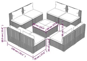 Set mobilier de gradina cu perne, 9 piese, maro, poliratan maro si rosu, 8x mijloc + masa, 1