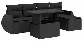 3326616 vidaXL Set mobilier de grădină cu perne, 6 piese, negru, poliratan