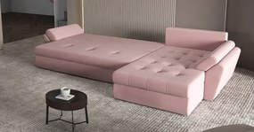 Colțar extensibil dumonde cu ladă de depozitare si sezut confortabil din spuma high-density, Loana XL Royal Roz 335x185 cm