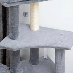 PawHut Ansamblu Zgâriat Pisici cu Stâlpi Sisal, Căsuță, Hamac, Platforme, 127 cm, PAL și Pluș, Gri | Aosom Romania