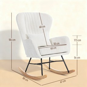HOMCOM Fotoliu balansoar, rocking chair cu pernă, șezut căptușit, spătar înalt, 67 x 88 x 104 cm, alb | Aosom Romania