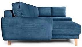 Colțar albastru extensibil cu tapițerie din catifea reiată (cu colț pe partea dreaptă/în formă de "U") Tori – Bonami Selection