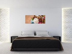 Tablou cu coș din nuiele (120x50 cm)