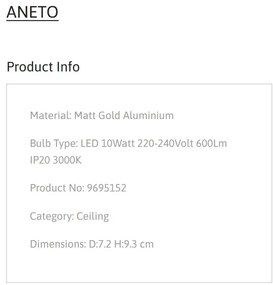 Spot LED aplicat diametru 7,2cm ANETO auriu, NVL-9695152
