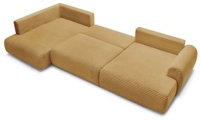 Colțar galben muștar extensibil/cu spațiu de depozitare cu tapițerie din catifea reiată (cu colț pe partea stângă/în formă de "U") Lucien – Bobochic Paris