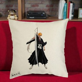 Perna Personalizata Bleach Ichigo Kurosaki Zangetsu, 40x40 cm, Ecru, Husa Detasabila, Perna Inclusa, BEKZ®