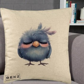 Perna Decorativa Pui Adormit Albastru, 40x40 cm, Bej, Husa Detasabila, Perna Inclusa, BEKZ®