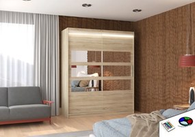 Dulap cu usi glisante si oglinda + iluminare LED, Toledo 180 + LED, 180 cmx200 cmx58 cm, ADRK Furniture (Culoare: Ciocolata)