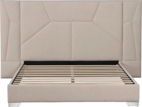 Pat cu somieră şi iluminare LED, 160x200, ţesătură Velvet bej, ALTESA