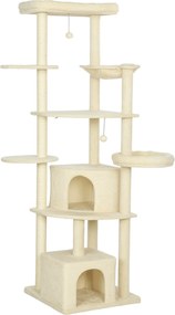 PawHut Ansablu de joacă pentru pisici, 2 căsuțe, 2 paturi și hamac, 200cm, bej | Aosom Romania