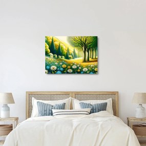 Tablou pe sticlă - Sat în galben-verde (70x50 cm)