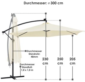 Umbrelã "Brazilia" 3 m cu iluminare LED crem, cu deschidere si suport gri