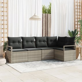 vidaXL Set de canapele pentru grădină 5 pcs Gri deschis Rattan poli