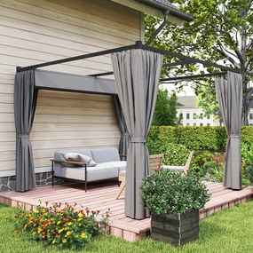 Outsunny Pergolă Retractabilă 3x3 m, Foișor de Grădină cu Perdele, pentru Grătar, Terasă, Deck, Bej | Aosom Romania