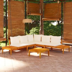 Set mobilier gradina perne alb crem, 4 piese, lemn de acacia