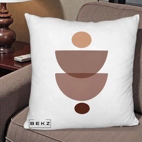 Perna Decorativa Geometric Boho Semicercuri Brun, 40x40 cm, Alb Pufos, Husa Detasabila, Perna Inclusa, BEKZ®