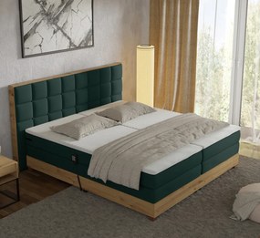 Pat electric reglabil, boxspring, verde/stejar artizanal, 180x200, TIANA