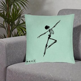 Perna Decorativa Schelet Dansator Silueta Neagra Halloween, 40x40 cm, Verde Menta, Husa Detasabila, Perna Inclusa, BEKZ®